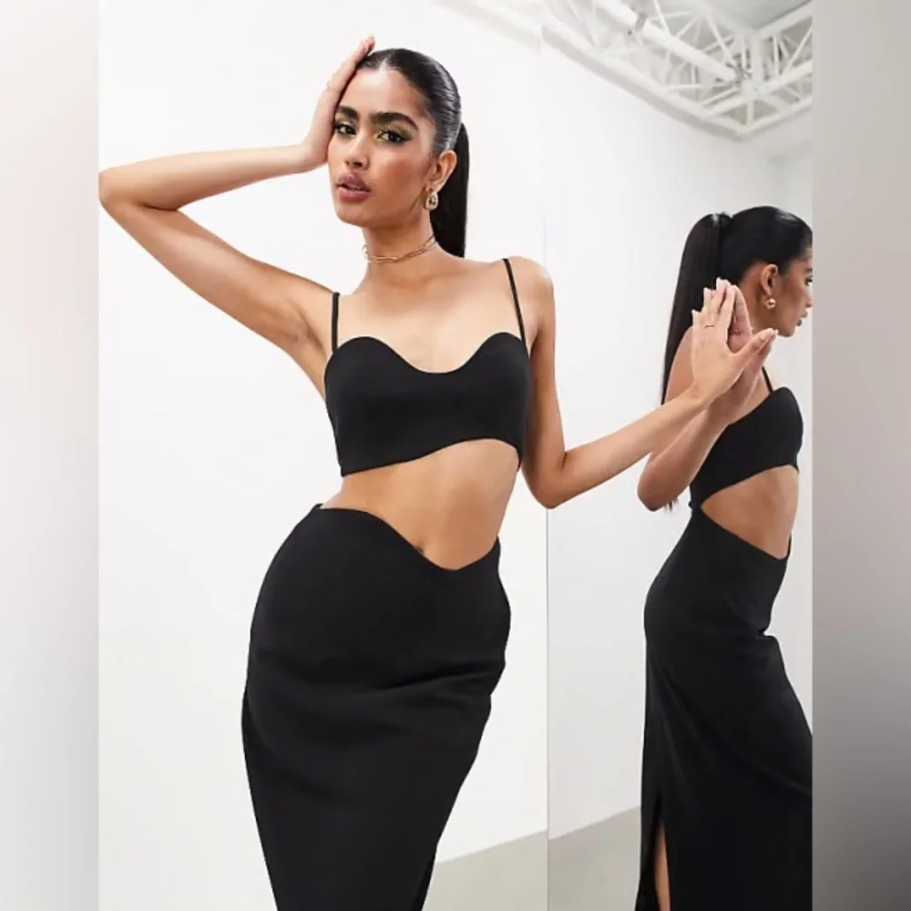 ASOS EDITION Cami Wavy Cutout Midi Dress In Black - Picture 2 of 8